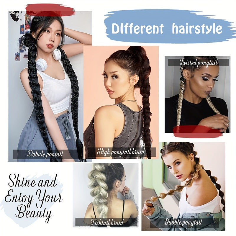A 34-inch Long Braided Ponytail Hair Extension With Elastic Band For A Straight And Smooth Wrapped Ponytail DIY Hairstyle.