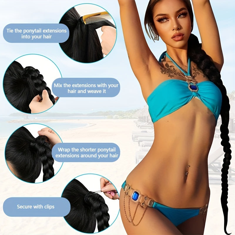 A 34-inch Long Braided Ponytail Hair Extension With Elastic Band For A Straight And Smooth Wrapped Ponytail DIY Hairstyle.