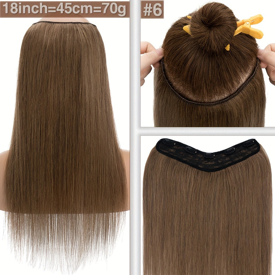 1pc V-Shaped Clip-In Weft Hairpiece - 100% Real Remy Human Hair Extensions, 30.48cm/50.8cm Straight Black Brown Blonde, 3/4 Full Head Volume, Natural Look for Caucasian Women, Hair Extension Accessory, Secure Clip Attachment