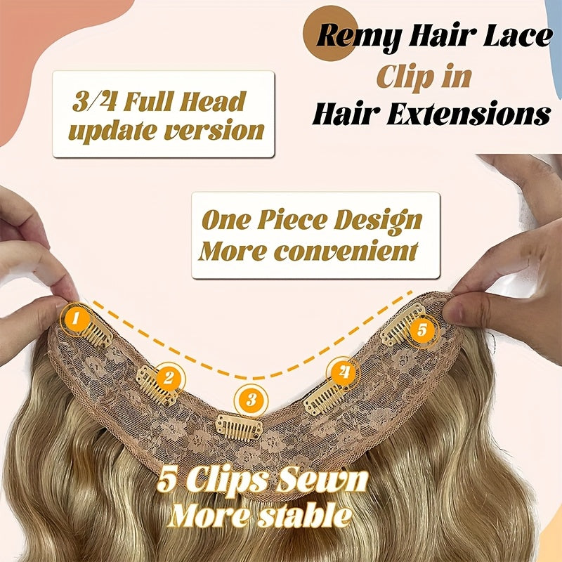 V Shape Clip In Human Hair Extensions 30.48 cm Double Weft Seamless Clip In Hair Extensions Human Hair Upgraded V-Shape 100% Remy Human Hair Hairpieces For Volume & Length Black Highlight