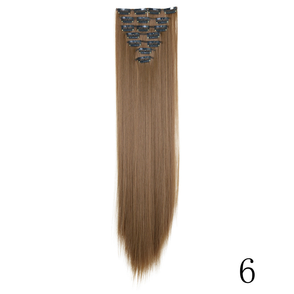 16" Long Straight Hair Extension Clip-In Kit for Women - 7pcs Set with Adjustable Clips, Natural Look for All Ethnicities, Easy Installation, Versatile Styling Options, Hair Accessories
