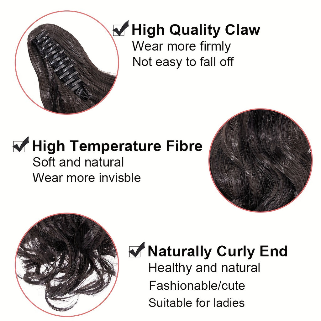 BENEHAIR 14" Ponytail Extensions Claw Short Thick Wavy Curly Claw Clip In Pony Tails Hairpiece Soft Natural Looking Synthetic Hairpiece For Women Medium Blonde With White Blonde Highlights For Halloween Gift