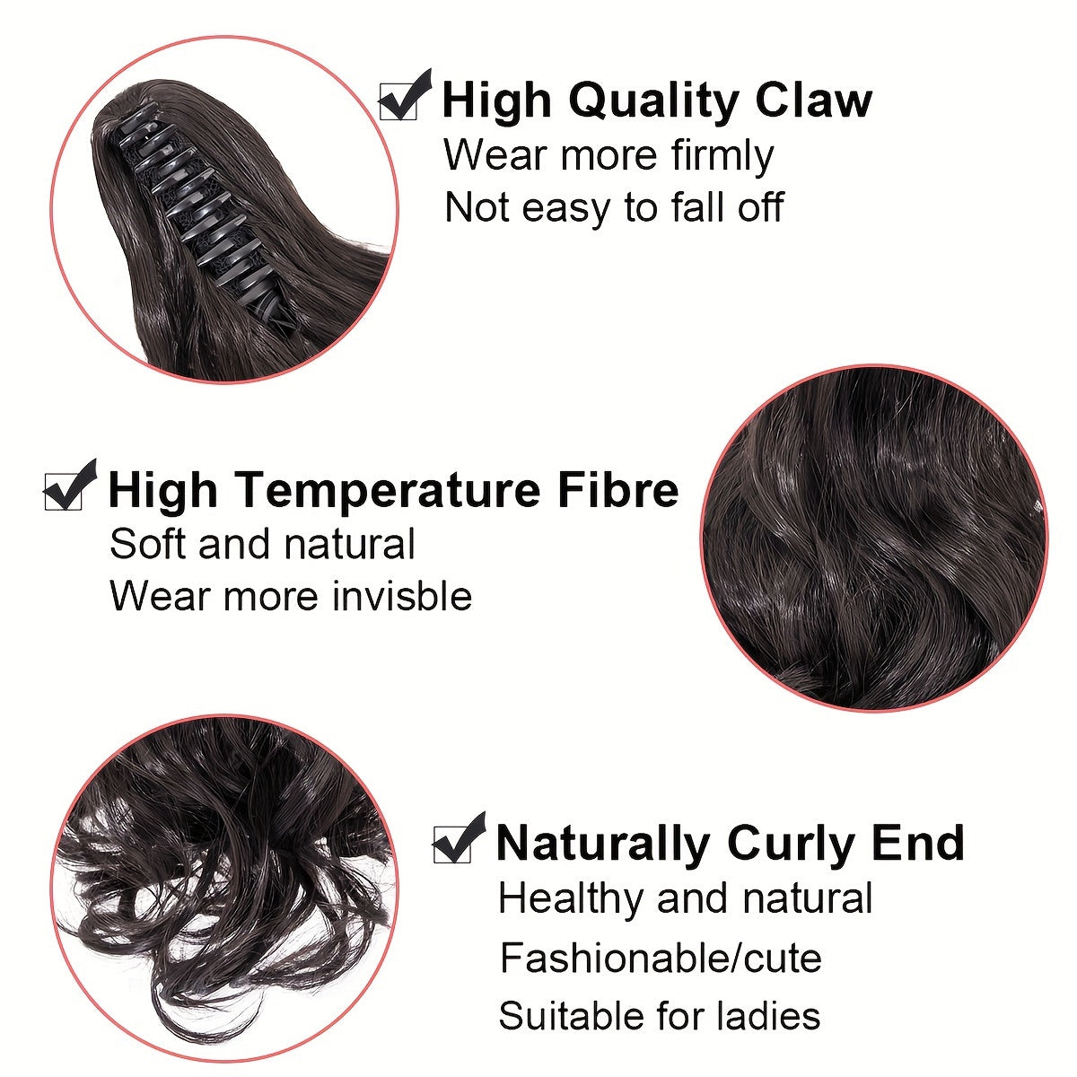 BENEHAIR 14" Ponytail Extensions Claw Short Thick Wavy Curly Claw Clip In Pony Tails Hairpiece Soft Natural Looking Synthetic Hairpiece For Women Medium Blonde With White Blonde Highlights For Halloween Gift